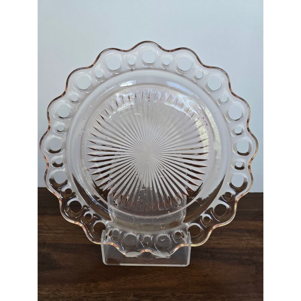 Vintage Anchor Hocking Pink Old Colony Open Lace Vintage Plate